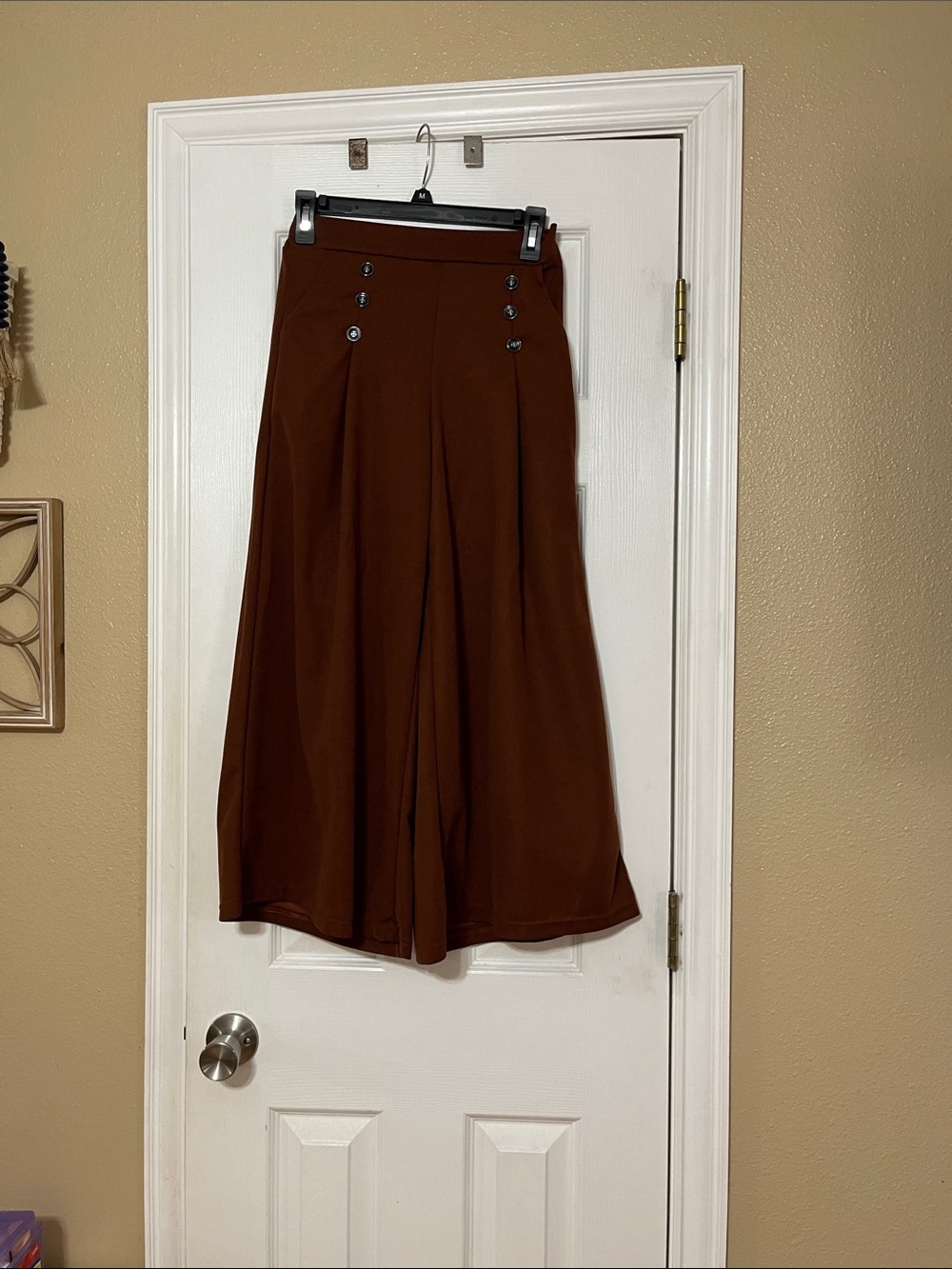 Wide-Leg High-Waist Pants with Button Detail - Rust - Picture 2 of 3
